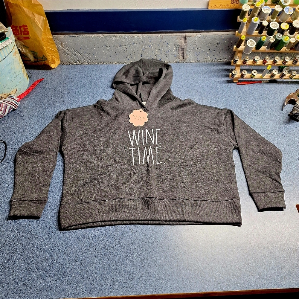 Rae Dunn "Wine Time" Cropped Hoodie, Size SP, Style#WA54008-060-NPA, NWT